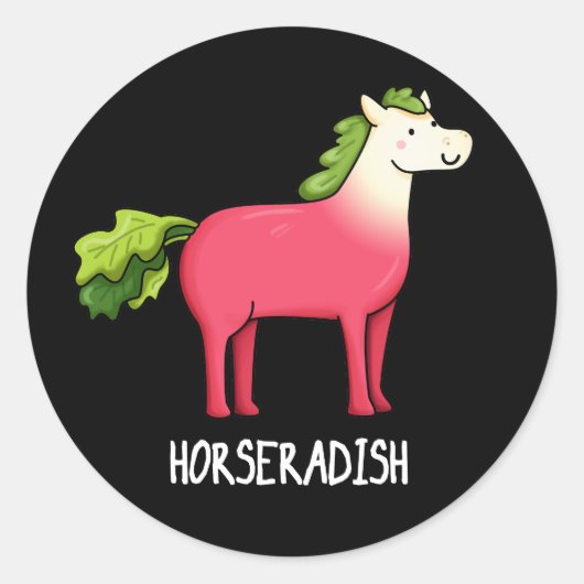 Sticker Rond Horseradish Funny Horse Pun Dark BG (Devant)