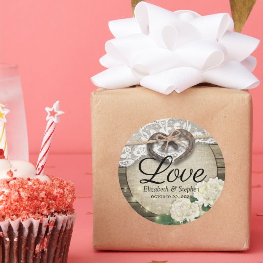 Sticker Rond Horseshoe Hydrangea Mariage campagnard en bois Mer (Fête)