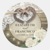 Sticker Rond Horseshot Heart Lace Hydrangea Wood Wedding shower (Devant)