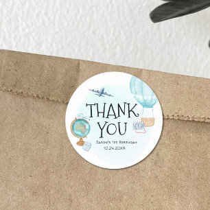 Sticker Rond Hot Air Balloon Adventure Blue 1er anniversaire Me