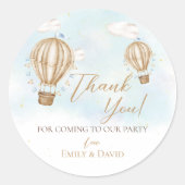 Sticker Rond Hot Air brun Ballons drapeaux bleus nuages merci (Devant)