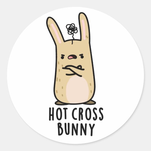 Sticker Rond Hot Cross Bunny Funny Angry Rabbit Pun (Devant)