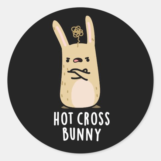 Sticker Rond Hot Cross Bunny Funny Angry Rabbit Pun Dark BG (Devant)
