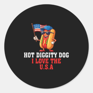 Sticker Rond Hot Diggity Chien I Love Usa America Drapeau Hotdo