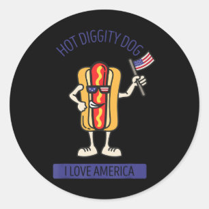 Sticker Rond Hot Diggity Chien Juillet 4Pique-nique Patriotique