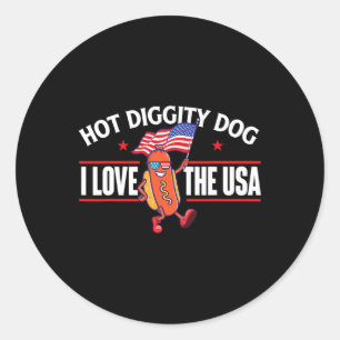 Sticker Rond Hot Diggity Dog - Drapeau Américain Usa 4 Juillet