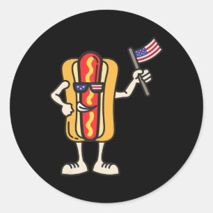 Sticker Rond Hot Dog American Flag Juillet 4 Patriotic BBQ Cook
