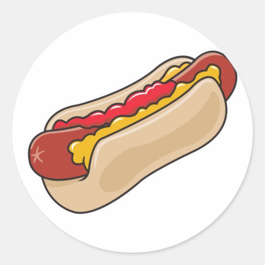 Sticker Rond hot dog en bun avec ketchup et graphique moutarde (Devant)