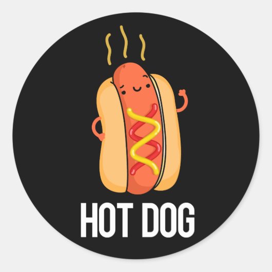 Sticker Rond Hot Dog Funny Snack Pun Dark BG (Devant)