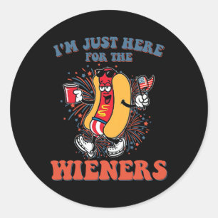 Sticker Rond Hot Dog Je suis juste ici pour les Wieners 4 juill