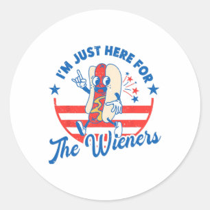 Sticker Rond Hot Dog Je suis juste ici pour les Wieners 4 juill