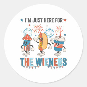 Sticker Rond Hot Dog Je suis juste ici pour les Wieners mignon
