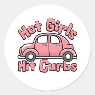 Sticker Rond Hot Girls Frappe Curbs Funny Pink