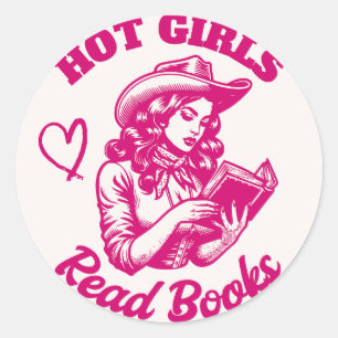 Sticker Rond Hot Girls Lire Livres Bookish Rose Book Lover