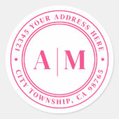 Sticker Rond Hot Pink Monogram Return Address (Devant)