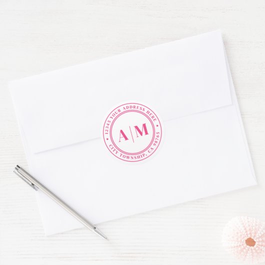 Sticker Rond Hot Pink Monogram Return Address (Enveloppe)