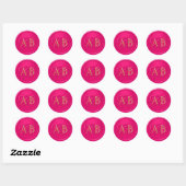 Sticker Rond Hot Pink Two Hearts Intertwined Monogram Wedding (Feuille)