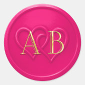 Sticker Rond Hot Pink Two Hearts Intertwined Monogram Wedding (Devant)