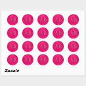 Sticker Rond Hot Pink Two Hearts Intertwined Monogram Wedding (Feuille)