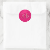 Sticker Rond Hot Pink Two Hearts Intertwined Monogram Wedding (Sac)