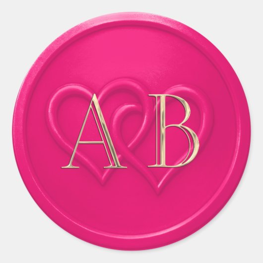 Sticker Rond Hot Pink Two Hearts Intertwined Monogram Wedding (Devant)