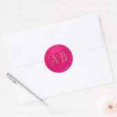 Sticker Rond Hot Pink Two Hearts Intertwined Monogram Wedding (Enveloppe)