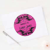 Sticker Rond Hot rose et noir Damas (Enveloppe)