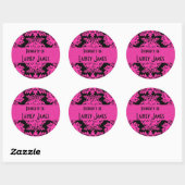 Sticker Rond Hot rose et noir Damas (Feuille)
