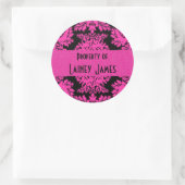 Sticker Rond Hot rose et noir Damas (Sac)