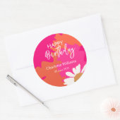 Sticker Rond Hot rose et orange Floral Bonne fête d'anniversair (Enveloppe)