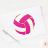 Sticker Rond Hot Rose, Gold et White Volleyball (Enveloppe)