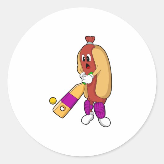 Sticker Rond Hotdog au cricket avec batte de cricket (Devant)