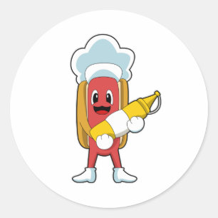 Sticker Rond Hotdog avec moutarde