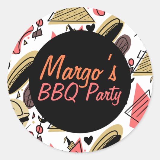 Sticker Rond Hotdog Burger Doodle BBQ Motif d'anniversaire (Devant)