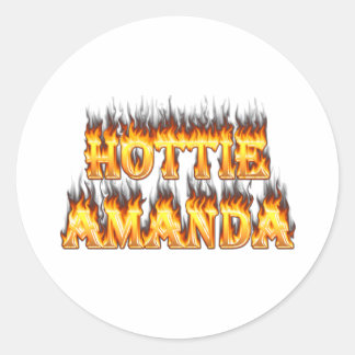 Sticker Rond Hottie Amanda feu et flammes.