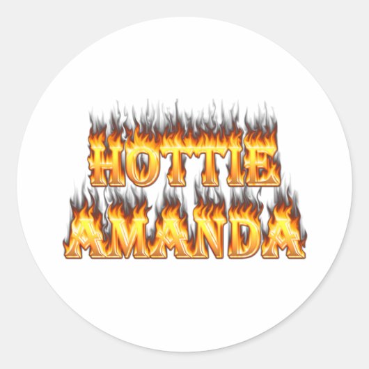 Sticker Rond Hottie Amanda feu et flammes. (Devant)