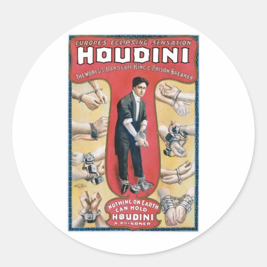 Sticker Rond Houdini ~ Artiste d'évasion de menottes Vintages (Devant)