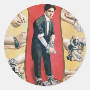 Sticker Rond Houdini ~ Artiste d'évasion de menottes Vintages
