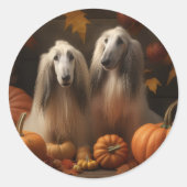 Sticker Rond hound afghan Chiot Automne Citrouille de plaisir (Devant)