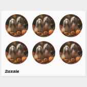 Sticker Rond hound afghan Chiot Automne Citrouille de plaisir (Feuille)