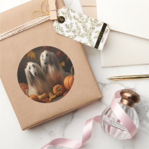 Sticker Rond hound afghan Chiot Automne Citrouille de plaisir