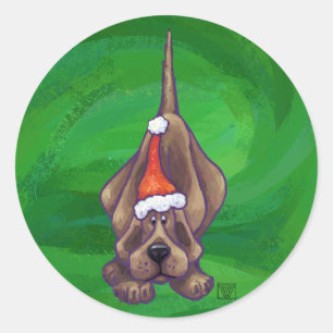 Sticker Rond Hound Chien Noël sur Green