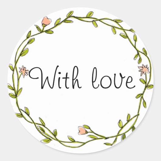 Sticker Rond Housse florale 'avec amour' (Devant)