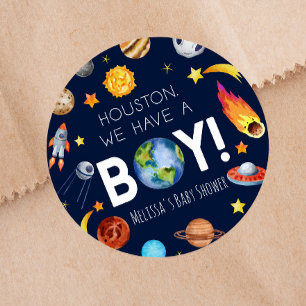 Sticker Rond Houston Nous Avons Un Baby shower Boy Space Galaxy
