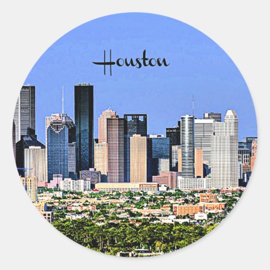 Sticker Rond Houston, Texas pittoresque, photo de la ville (Devant)