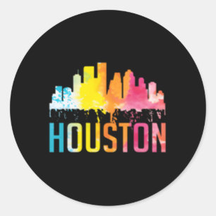 Sticker Rond Houston Texas Watercolor Skyline Home State