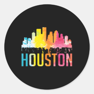 Sticker Rond Houston Texas Watercolor Skyline Home State