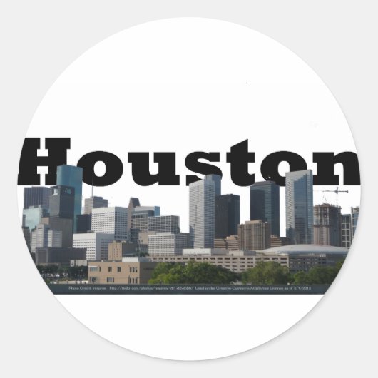 Sticker Rond Houston, TX Skyline avec Houston dans le ciel (Devant)
