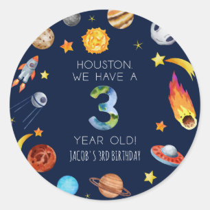 Sticker Rond Houston We Have A 3 Year Old Fête d'anniversaire d