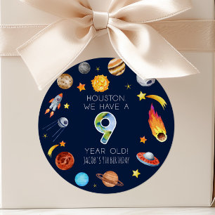 Sticker Rond Houston We Have A 9 Year Old Fête d'anniversaire d